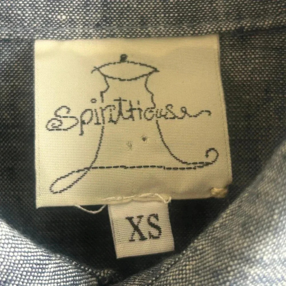 Spirithouse Denim Chambray 100% Linen Asymmetrical Tunic Blouse Size XS - Picture 5 of 8